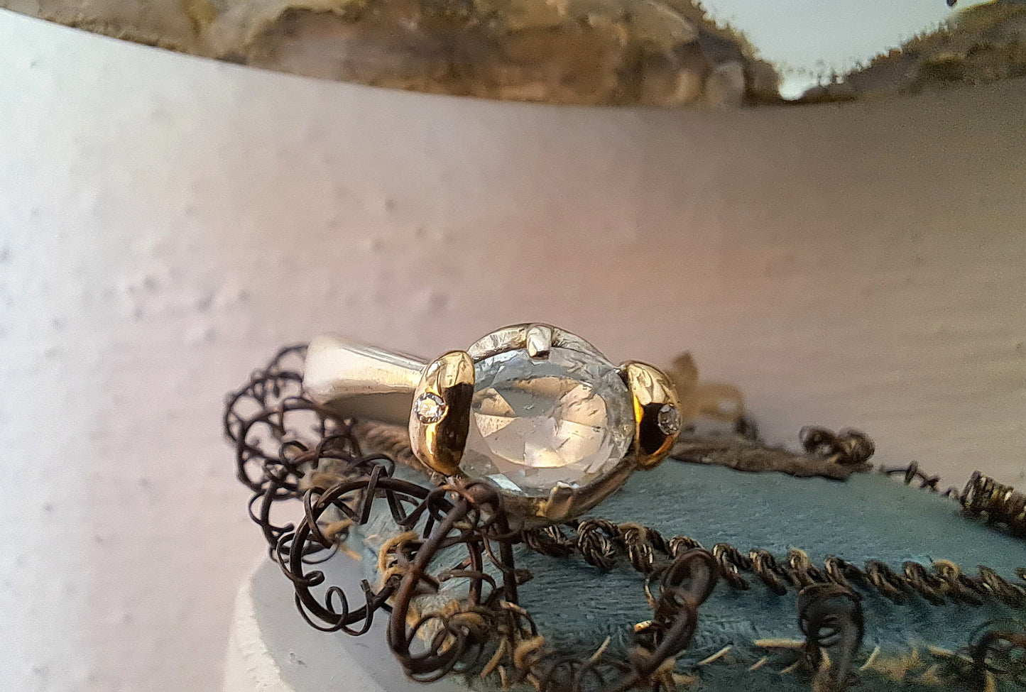 Acquamarina e Diamanti Artificiali- Bronzo e Argento