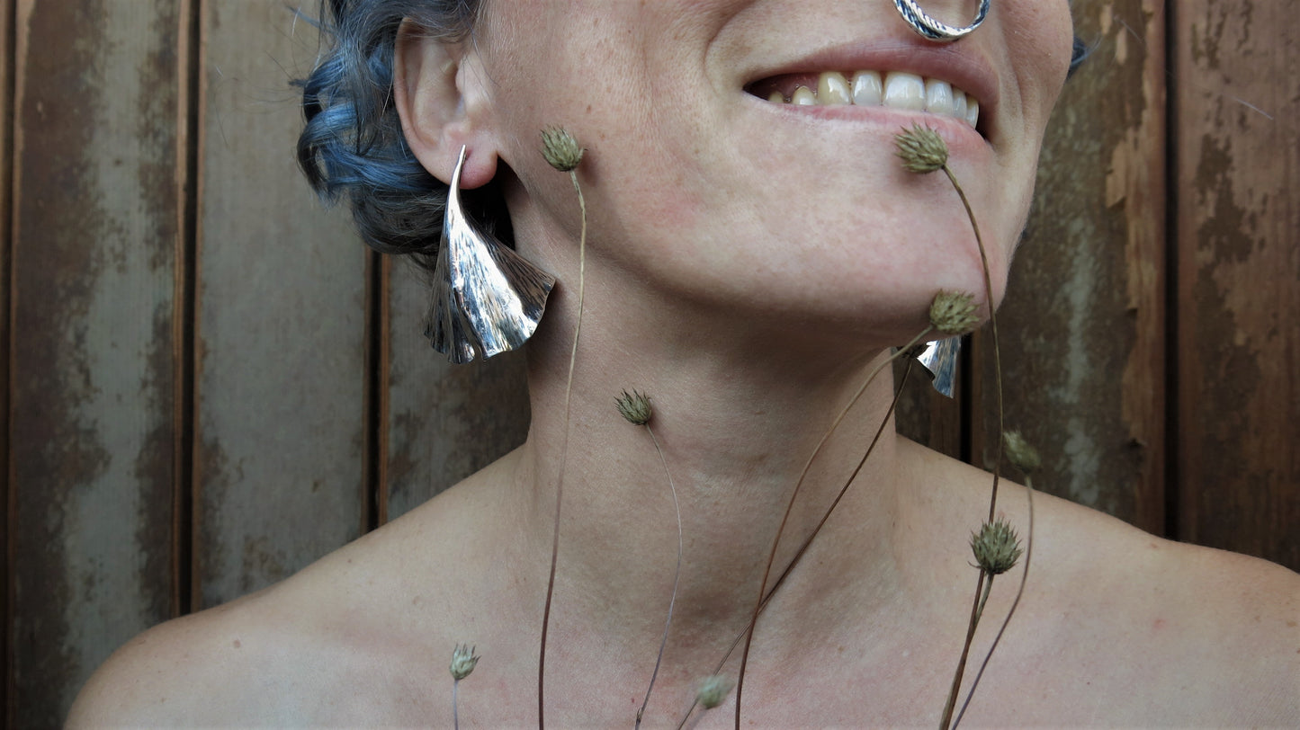 Orecchini Gingko Biloba in Argento - a perno